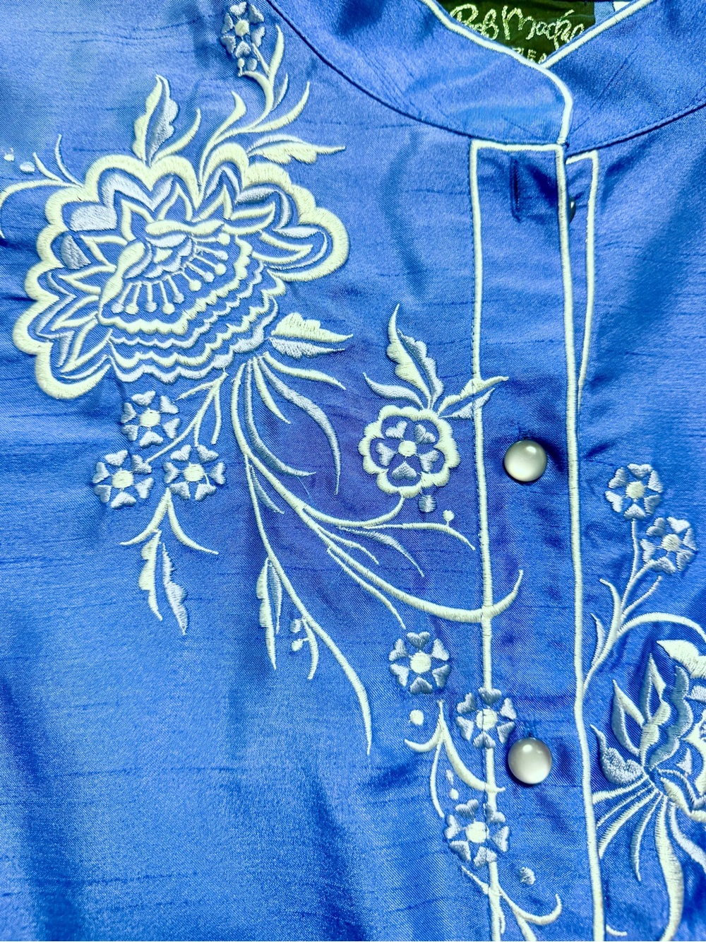 Bob Mackie Wearable Art Vintage Embroidered Button front Shirt XL Blue - Picture 7 of 12